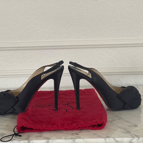 Christian Louboutin Black Satin Sling-back heels - Picture 7 of 7